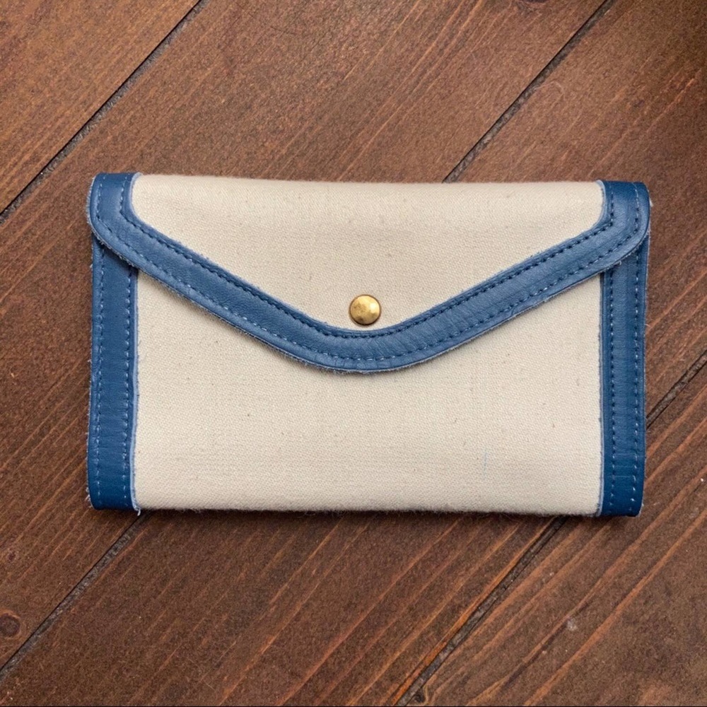 Leather & Canvas Cream & Blue Wallet